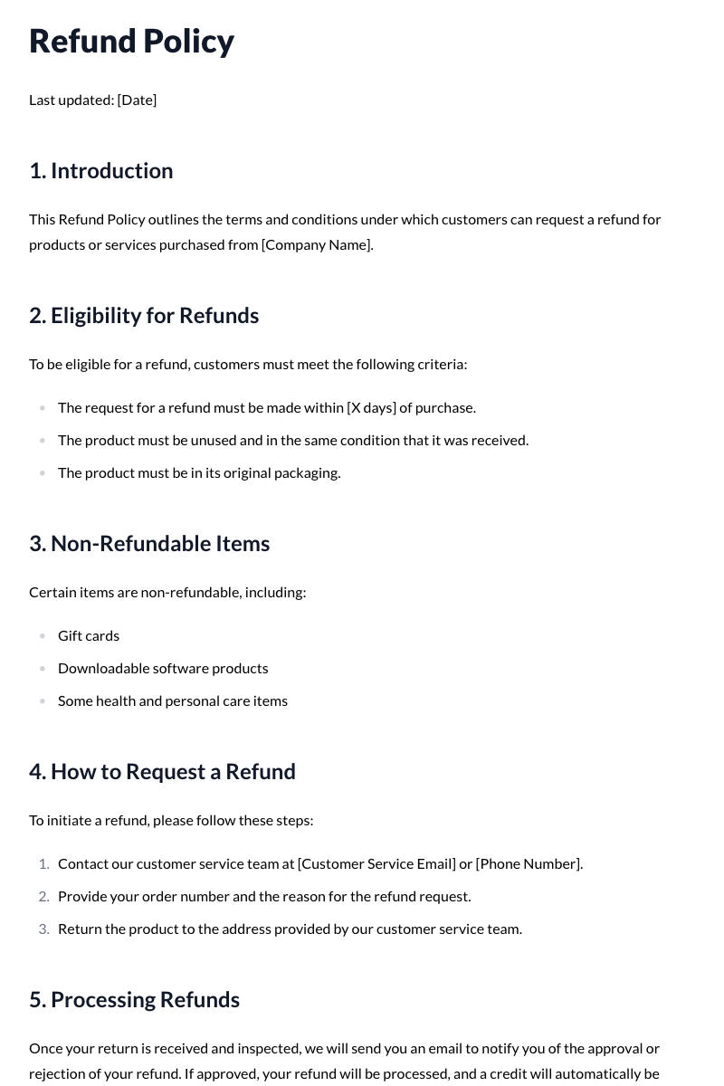 Refund Policy Template