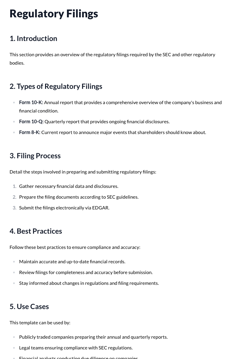 Regulatory Filings Template