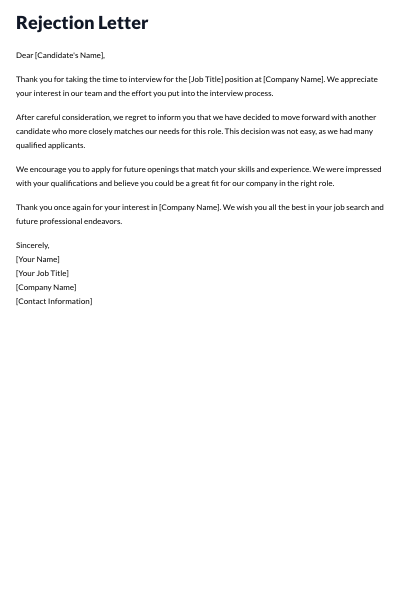 Rejection Letter Template (After Interview)