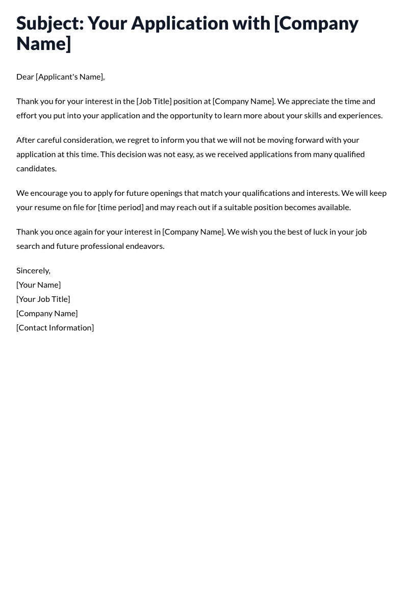 Rejection Letter Template (Email)