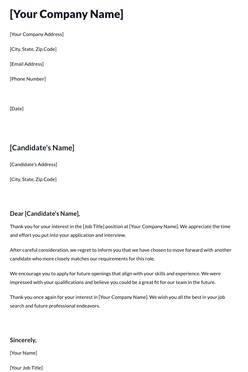Rejection Letter Template (Standard)