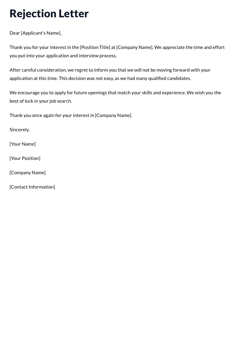 Rejection Letter Template
