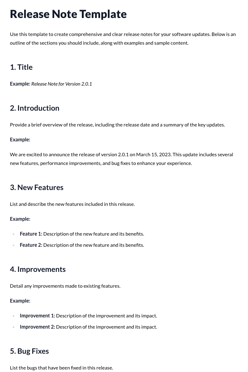 Release Note Template