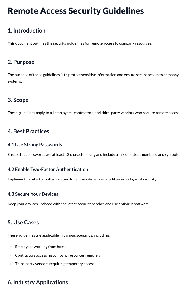 Remote Access Security Guidelines Template