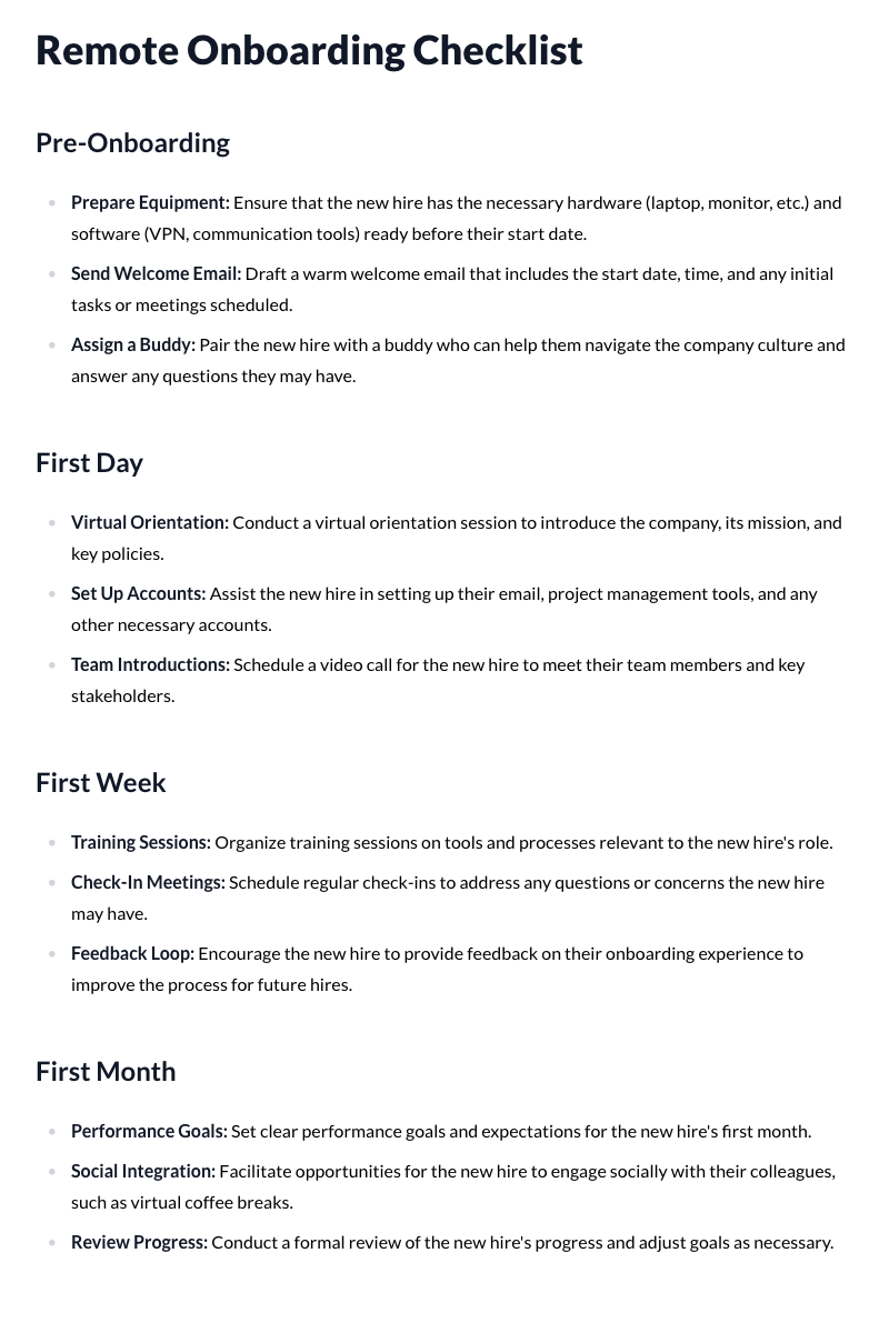 Remote Onboarding Checklist Template