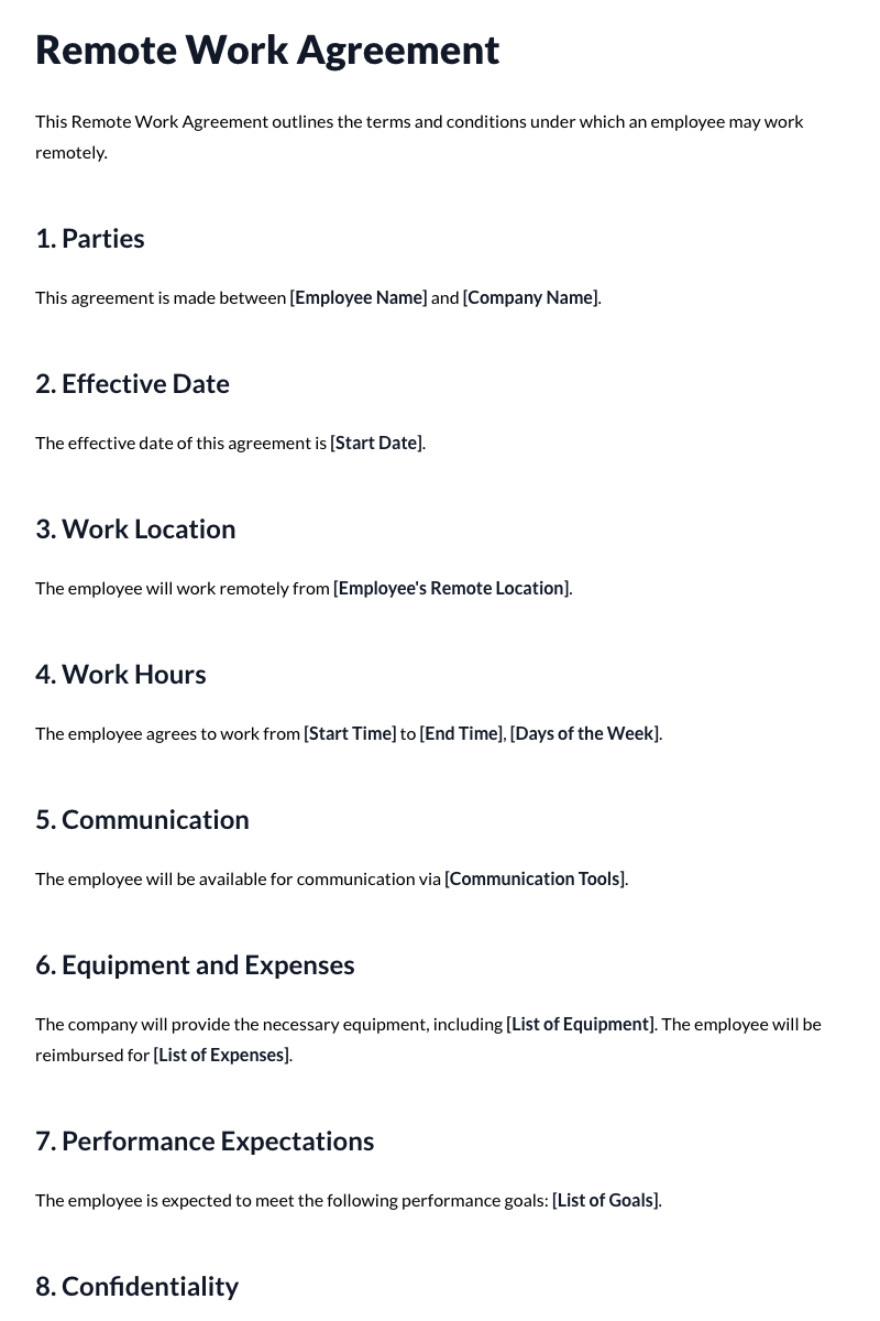 Remote Work Agreement Template