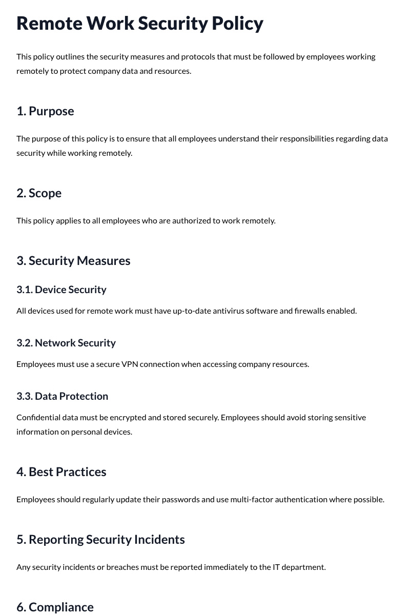 Remote Work Security Policy Template