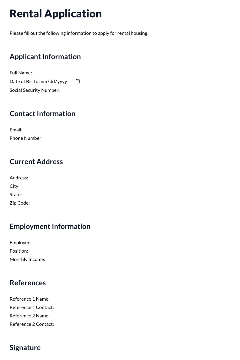 Rental Application Template