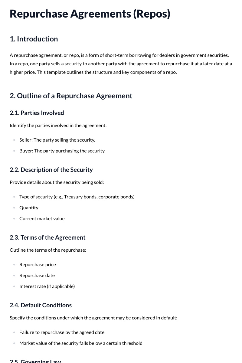 Repurchase Agreements (Repos) Template