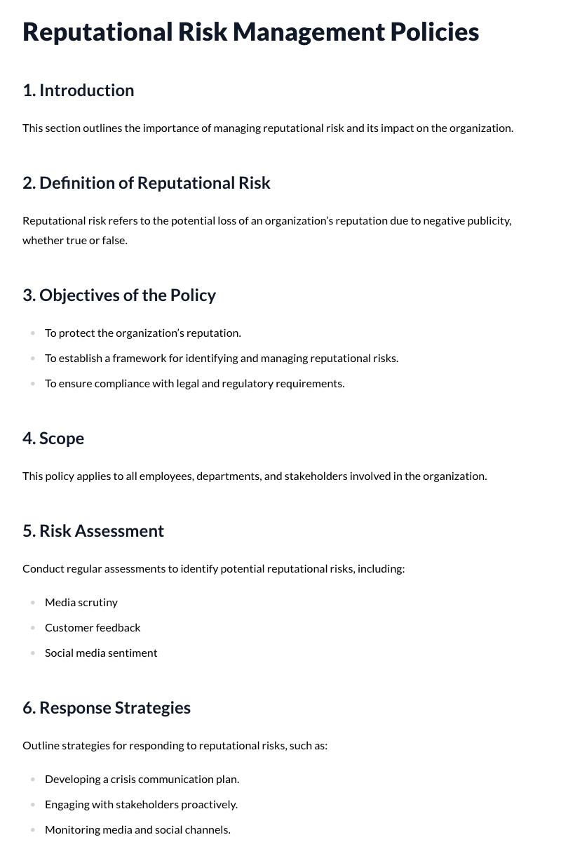 Reputational Risk Management Policies