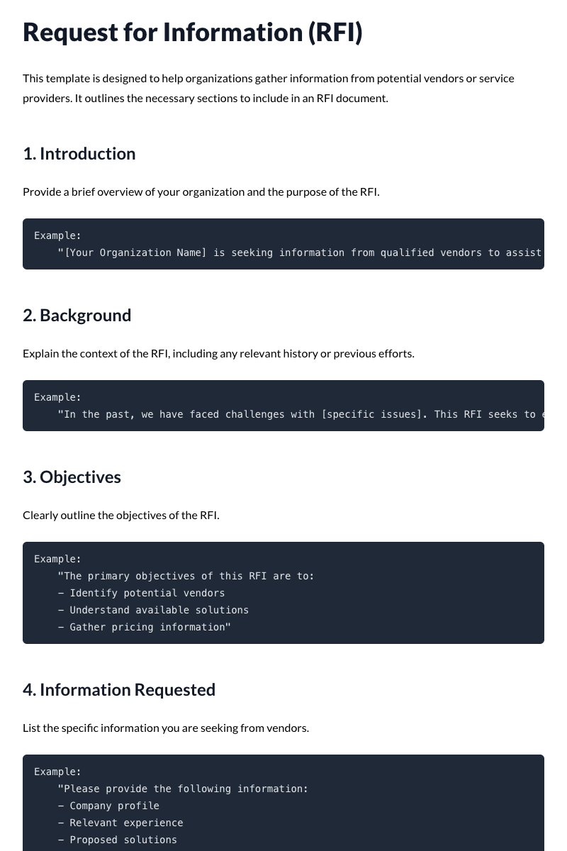 Request for Information (RFI) Template