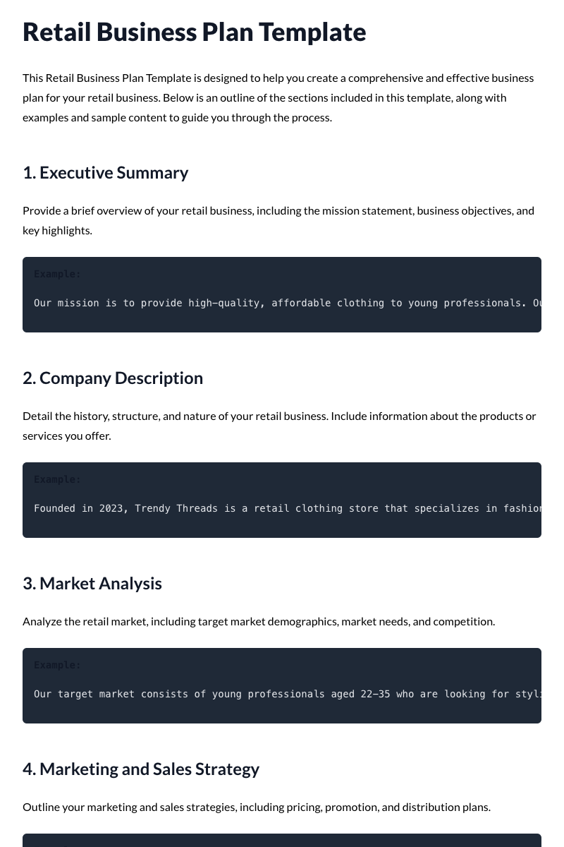 Retail Business Plan Template