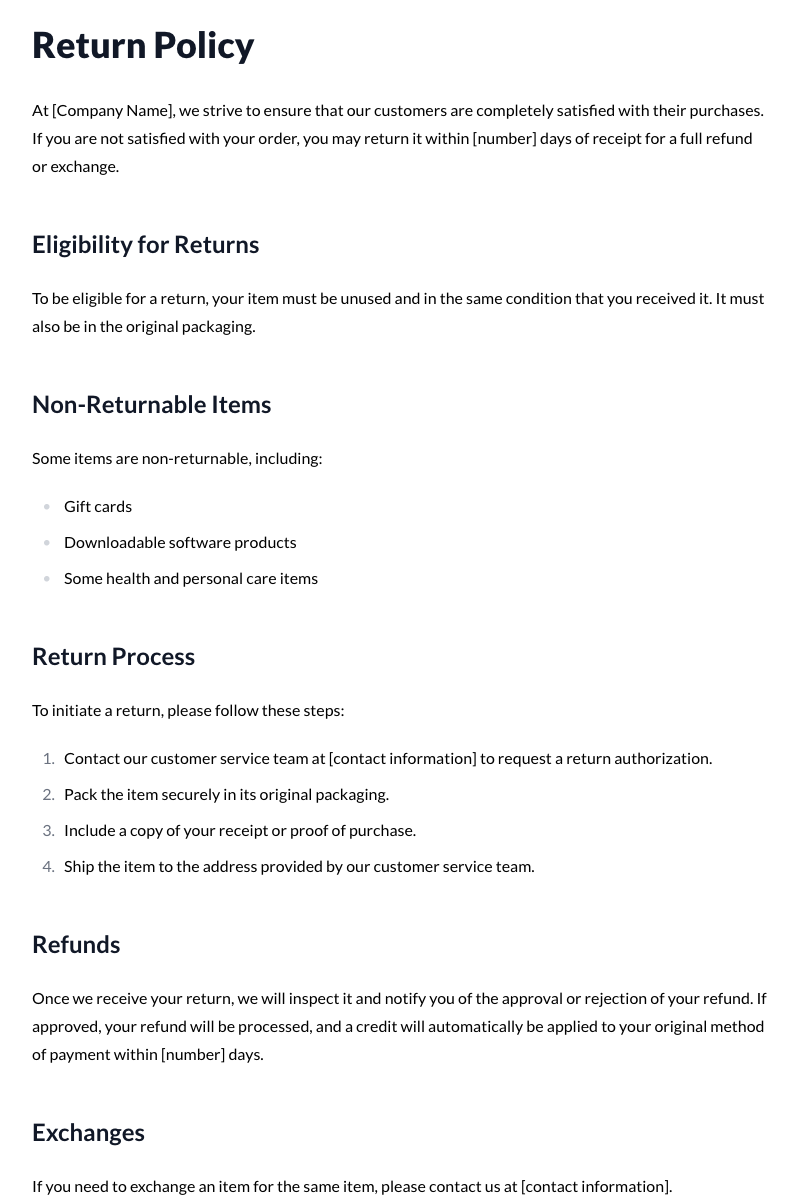 Return Policy Template