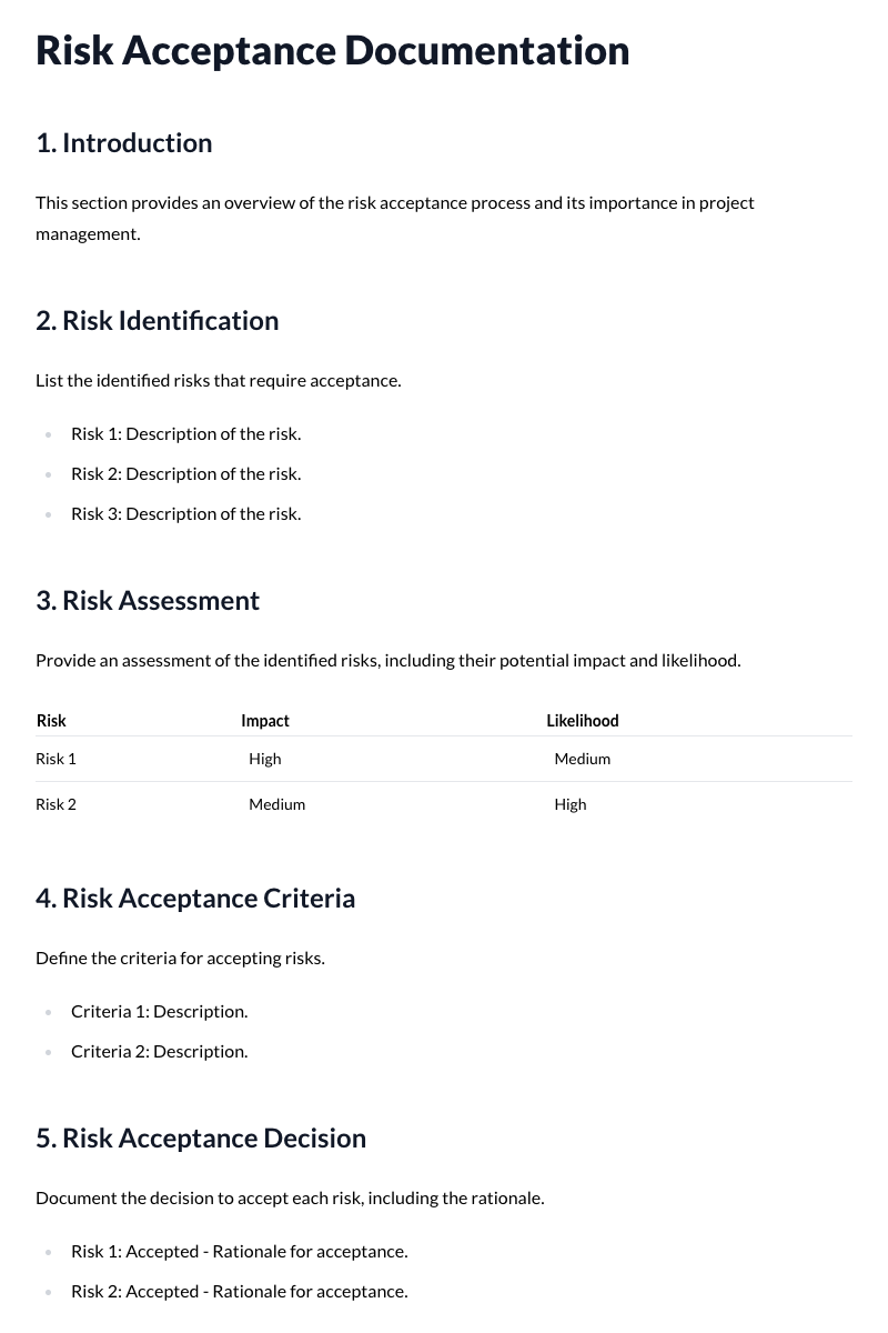 Risk Acceptance Documentation Template