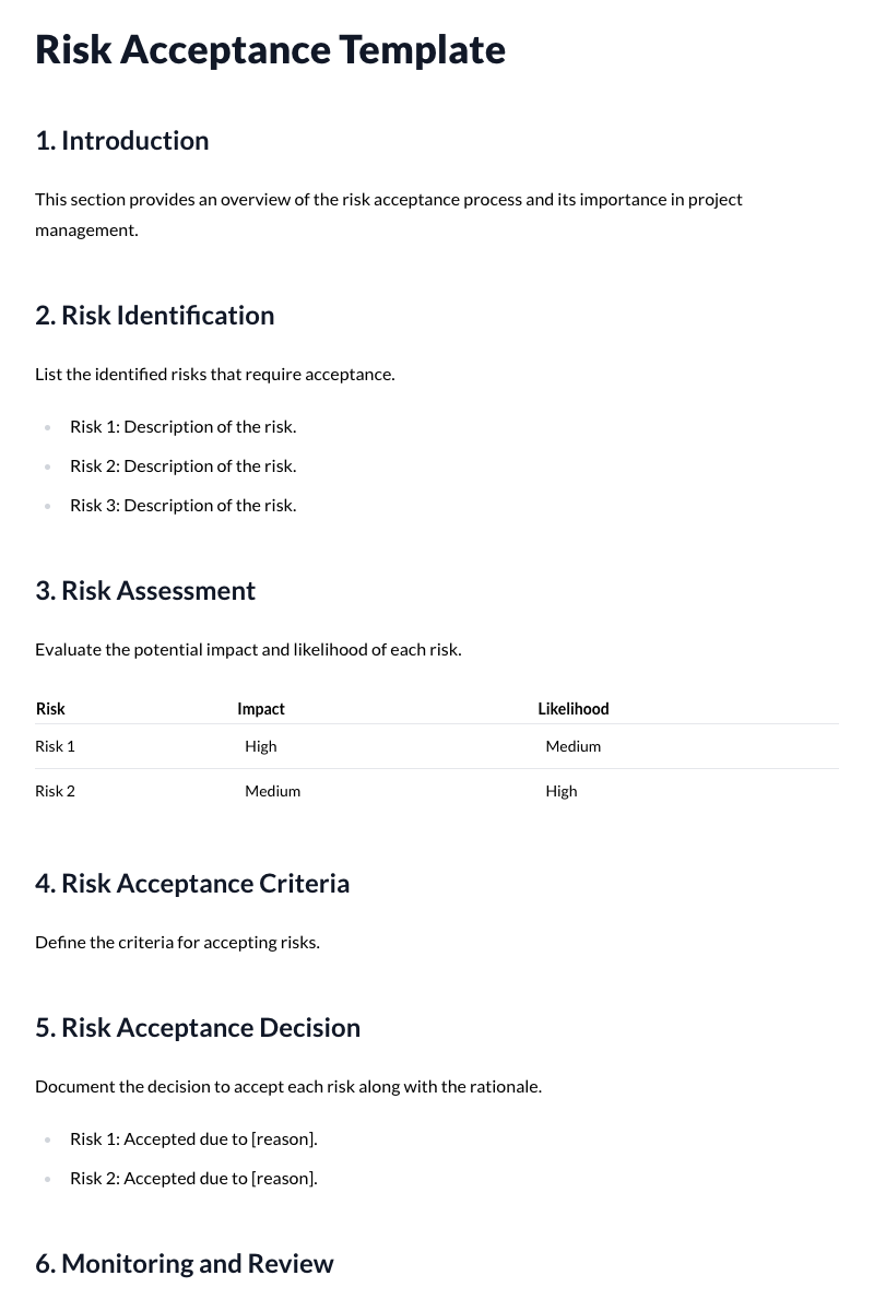 Risk Acceptance Template