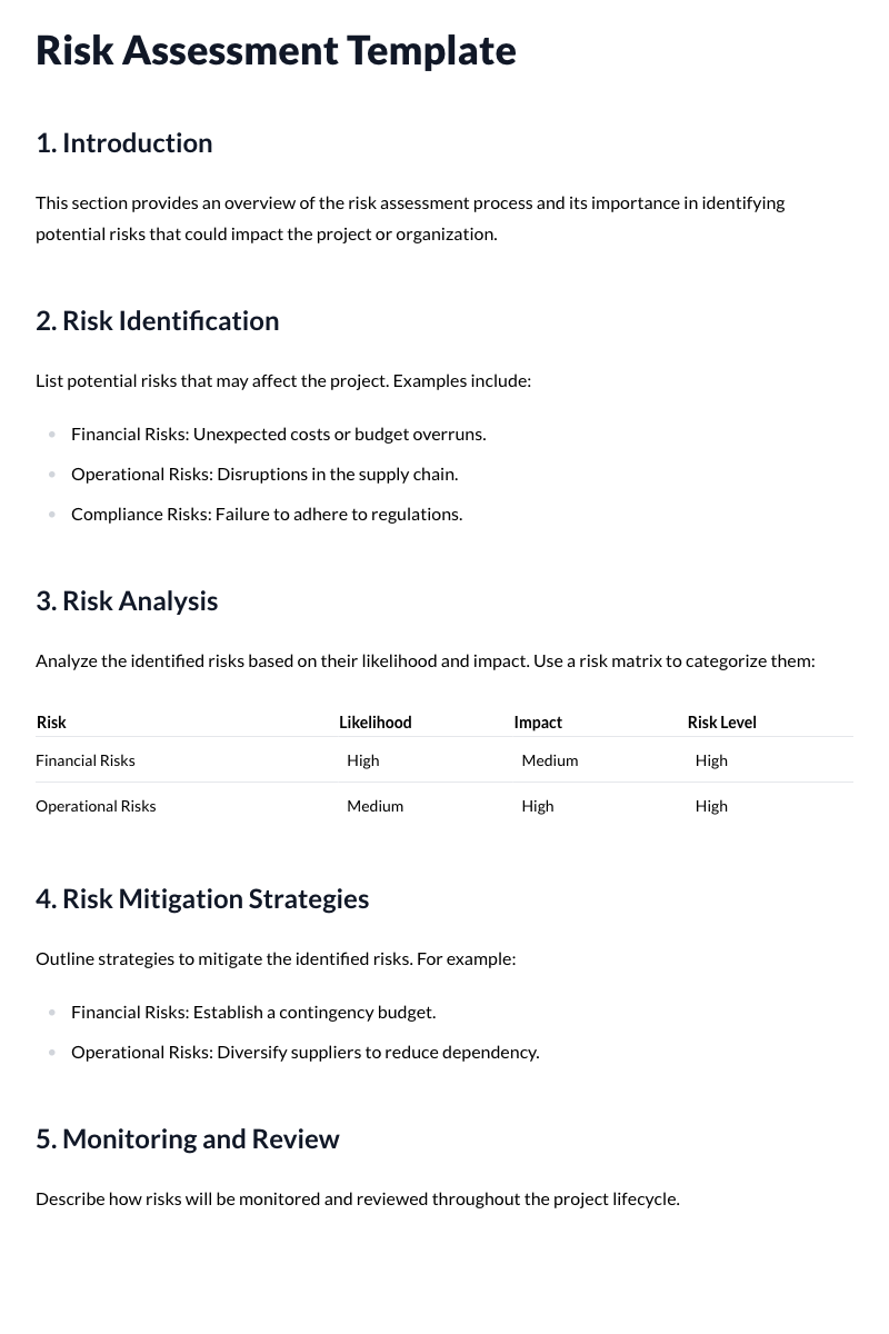 Risk Assessment Template