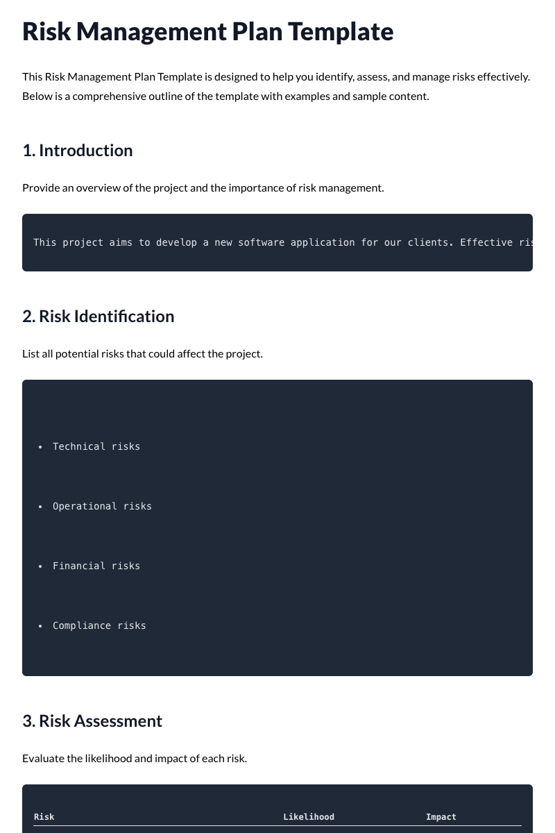 Risk Management Plan Template