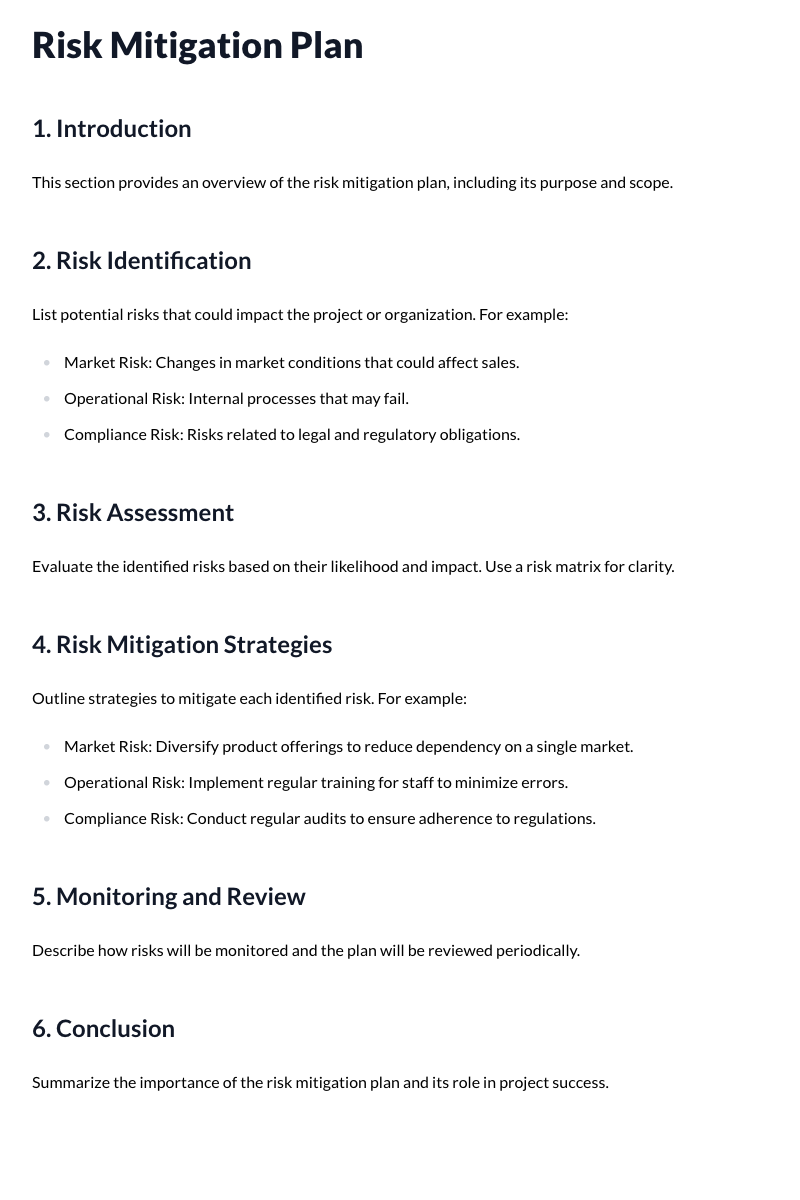 Risk Mitigation Plan Template