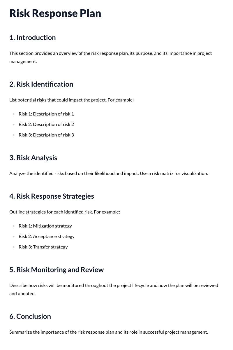 Risk Response Plan Template