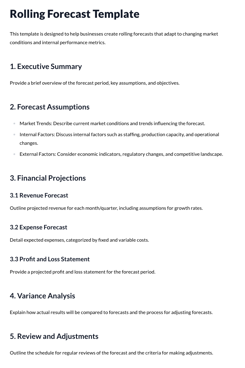 Rolling Forecast Templates