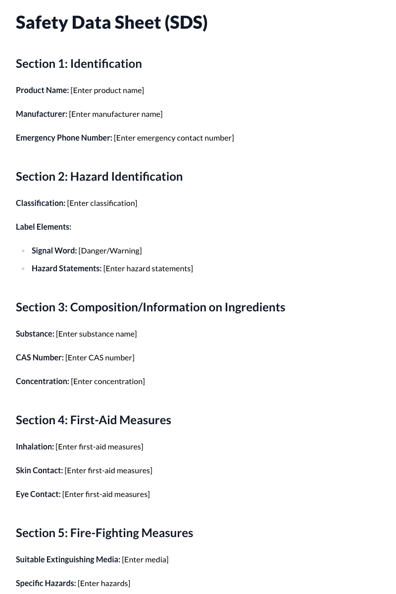 Safety Data Sheets (SDS) Template