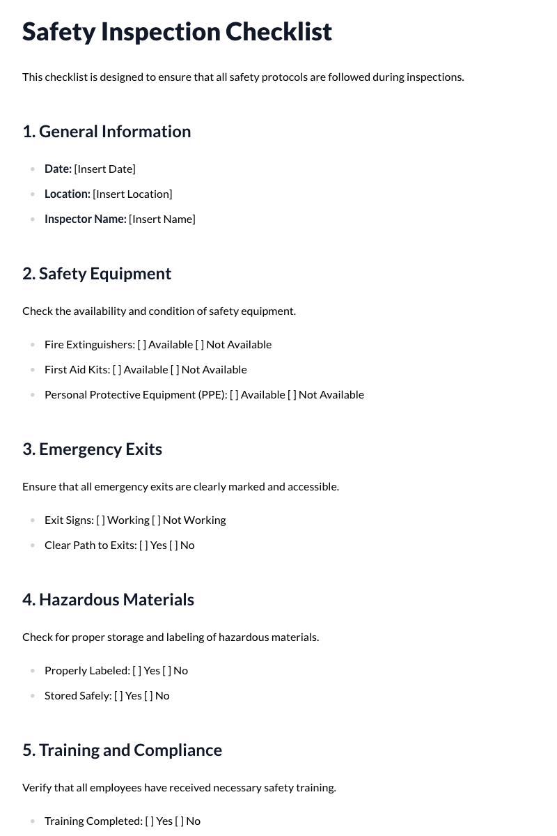 Safety Inspection Checklist