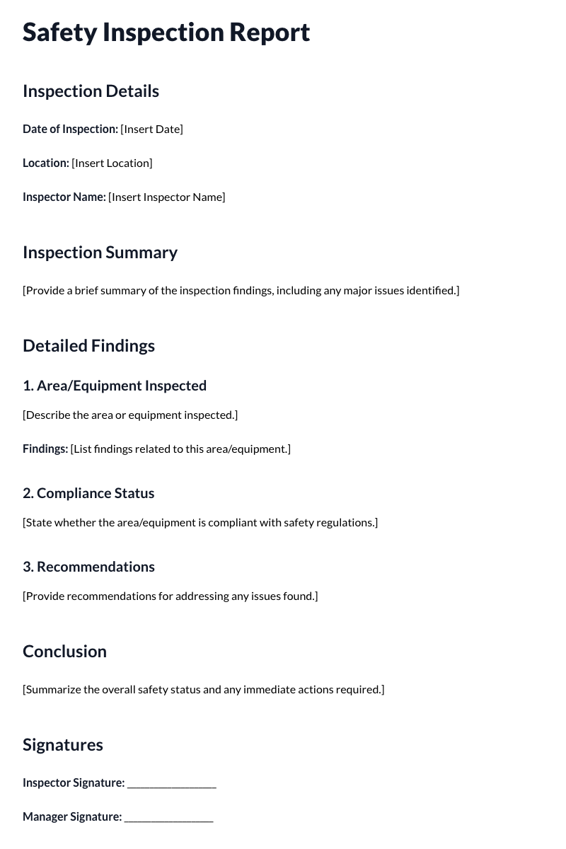 Safety Inspection Report Template