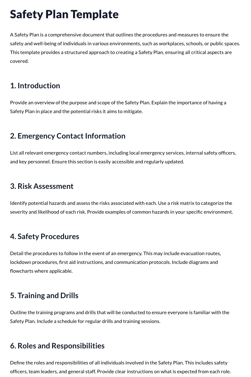Safety Plan Template