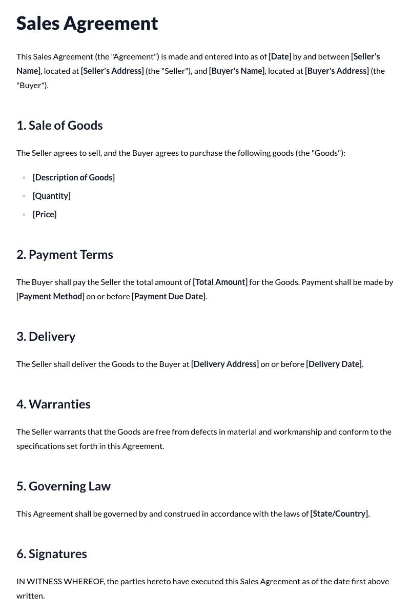 Sales Agreement Template