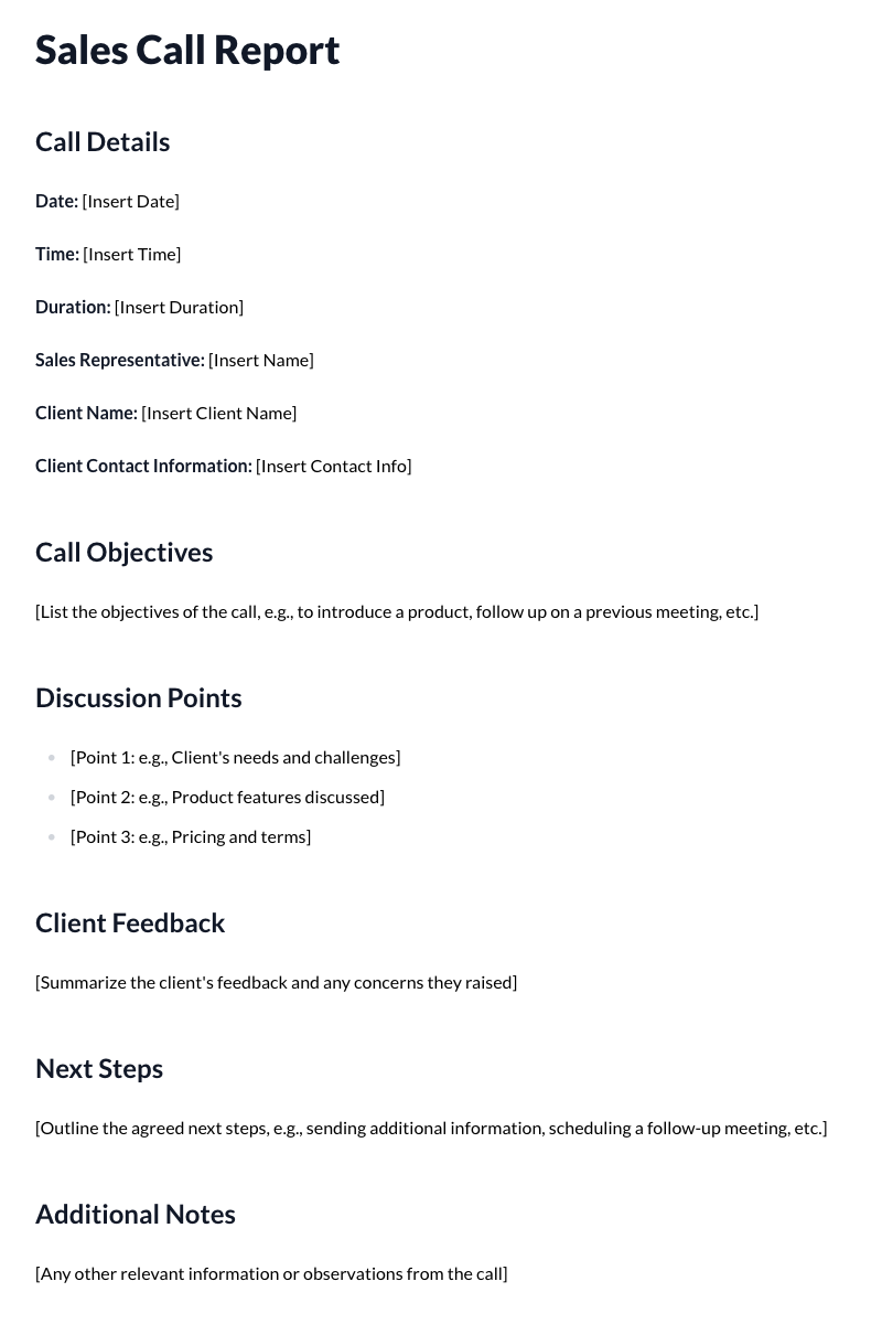 Sales Call Report Template
