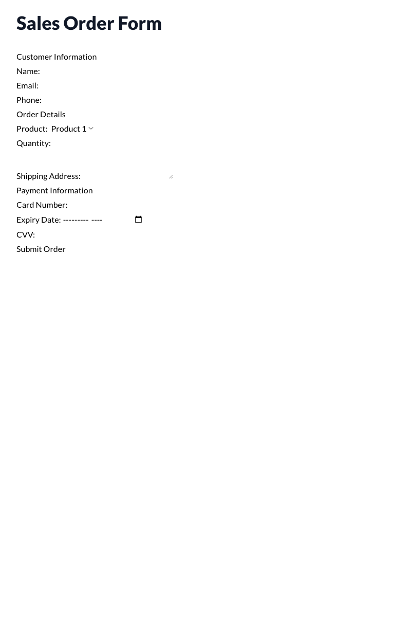Sales Order Form Template