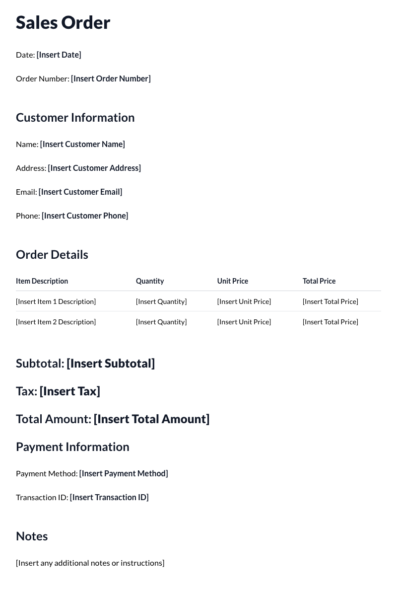Sales Orders Template