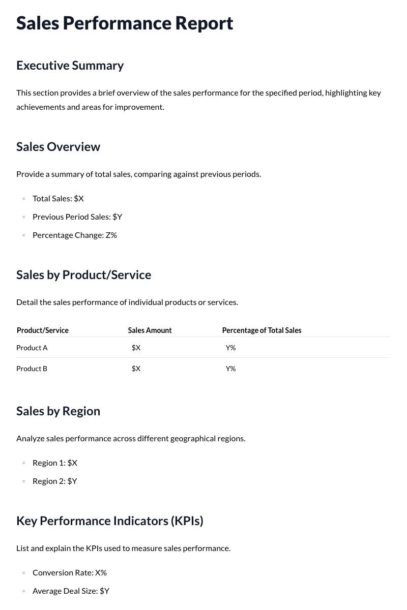 Sales Performance Report Template