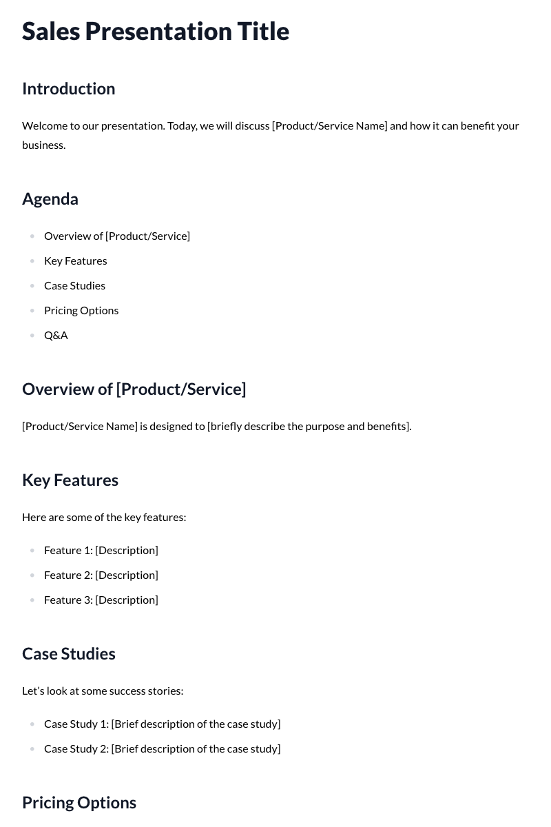 Sales Presentation Template