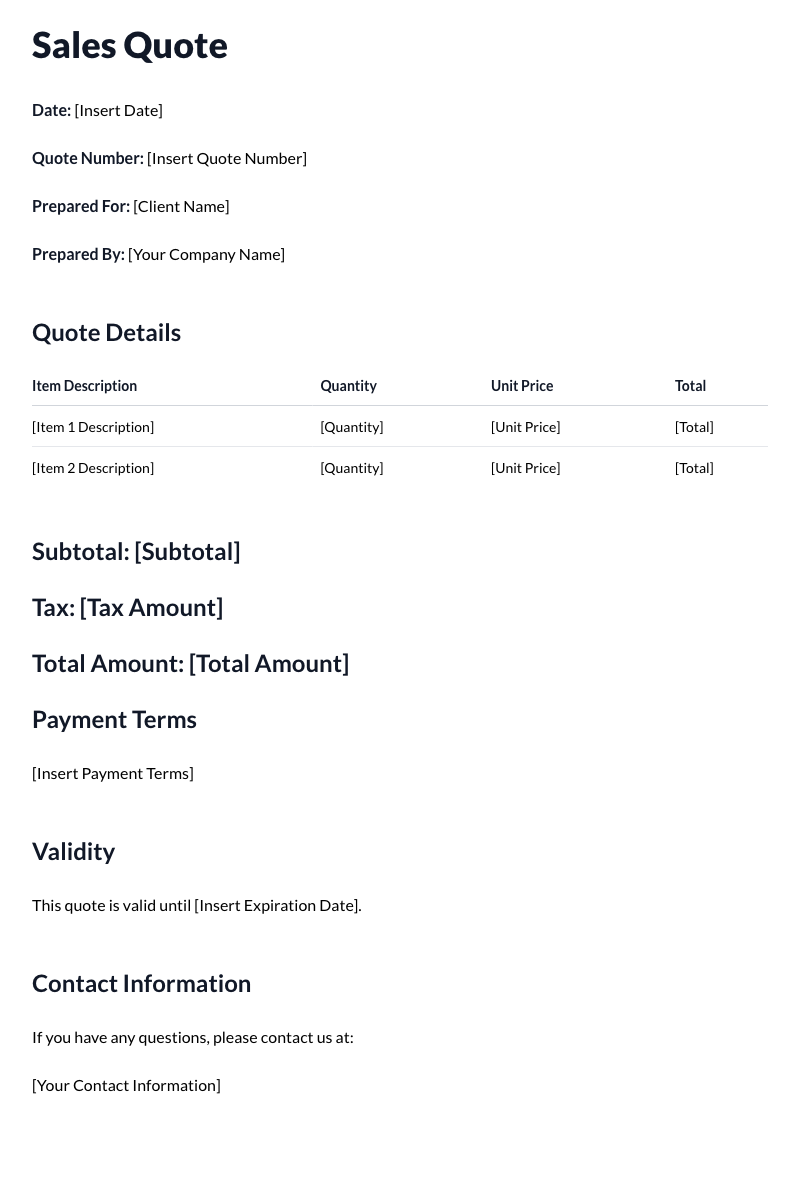 Sales Quote Template