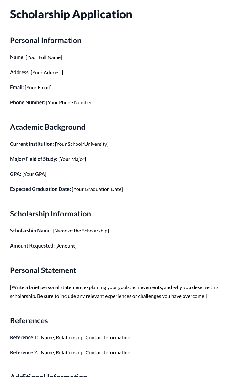Scholarship Application Template