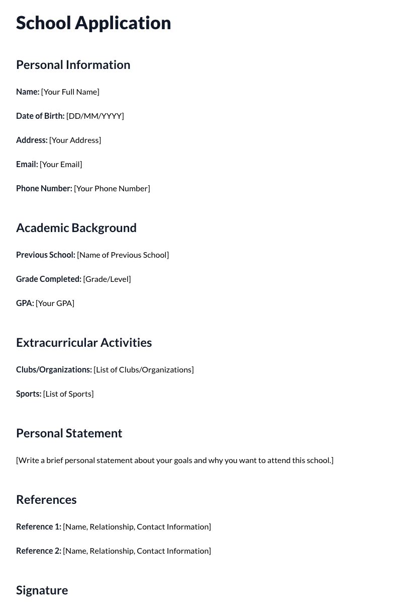 School Application Template