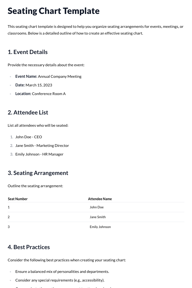 Seating Chart Template