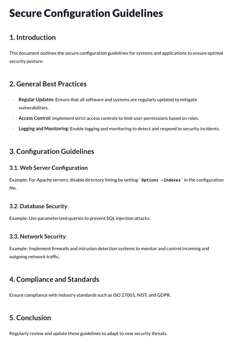 Secure Configuration Guidelines Template