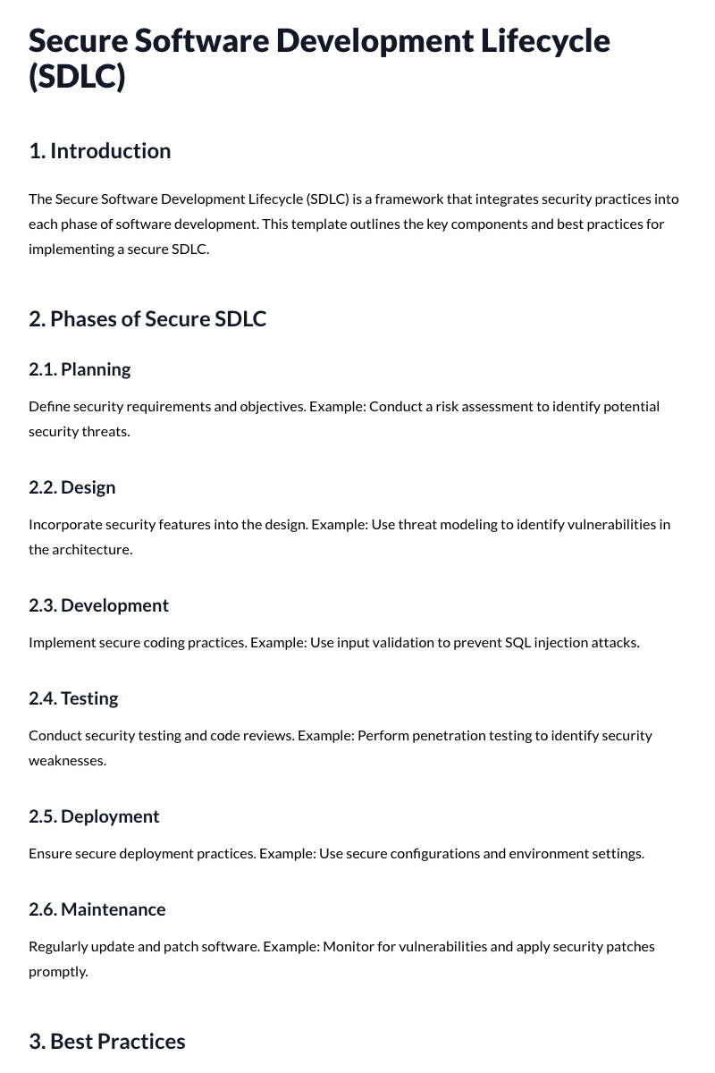 Secure Software Development Lifecycle (SDLC) Template