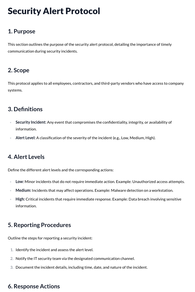 Security Alert Protocol Template