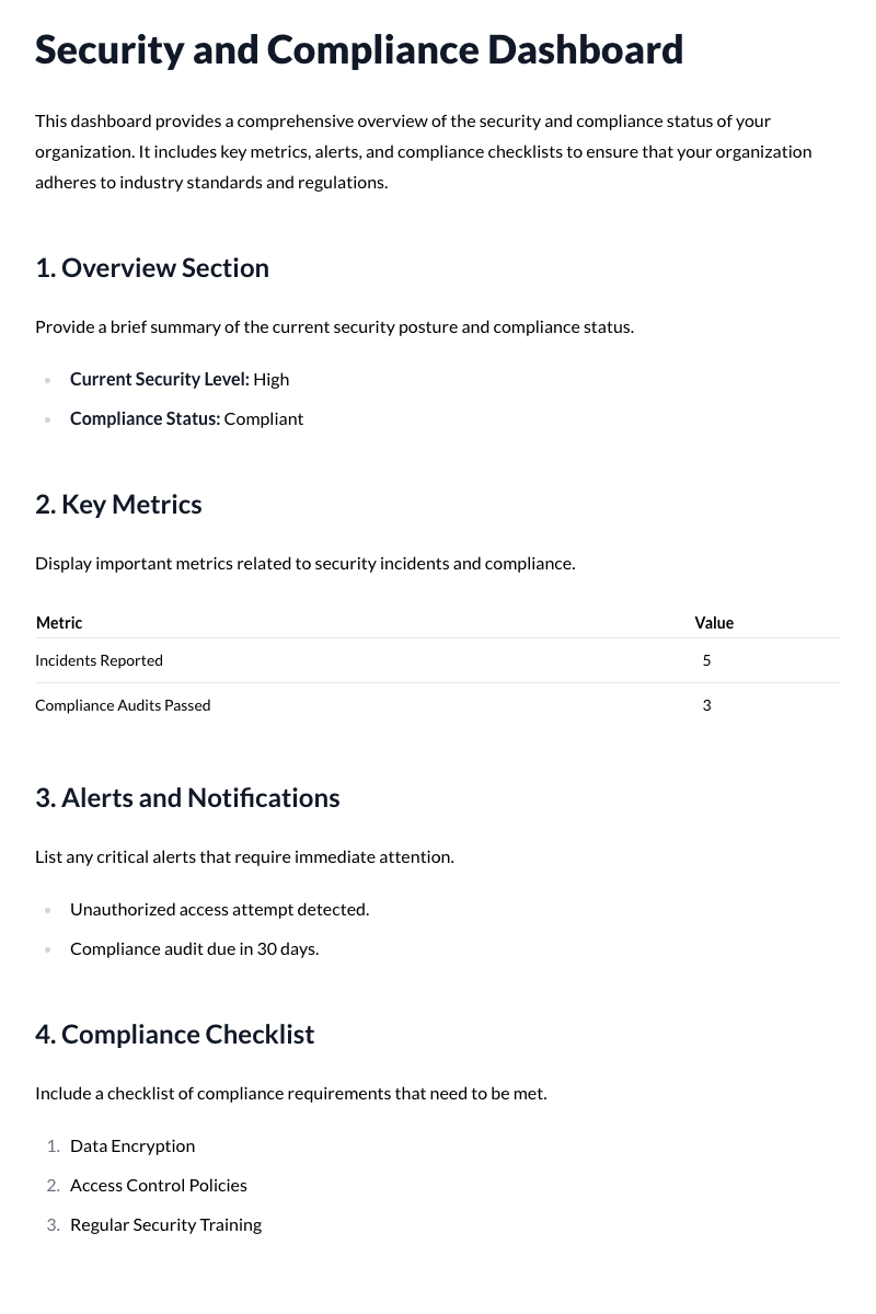 Security and Compliance Dashboard Template