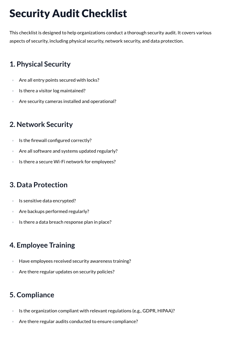 Security Audit Checklist Template