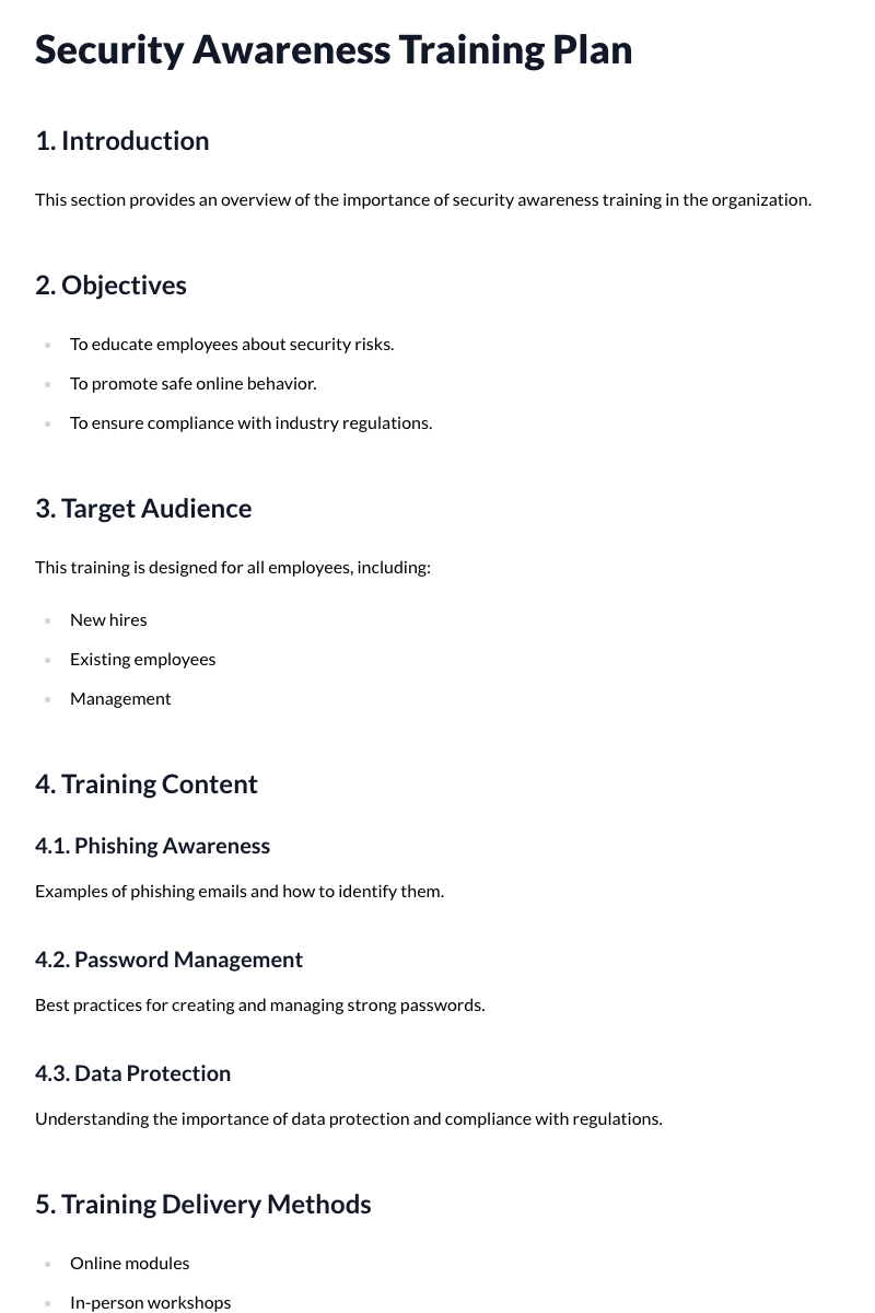 Security Awareness Training Plan Template