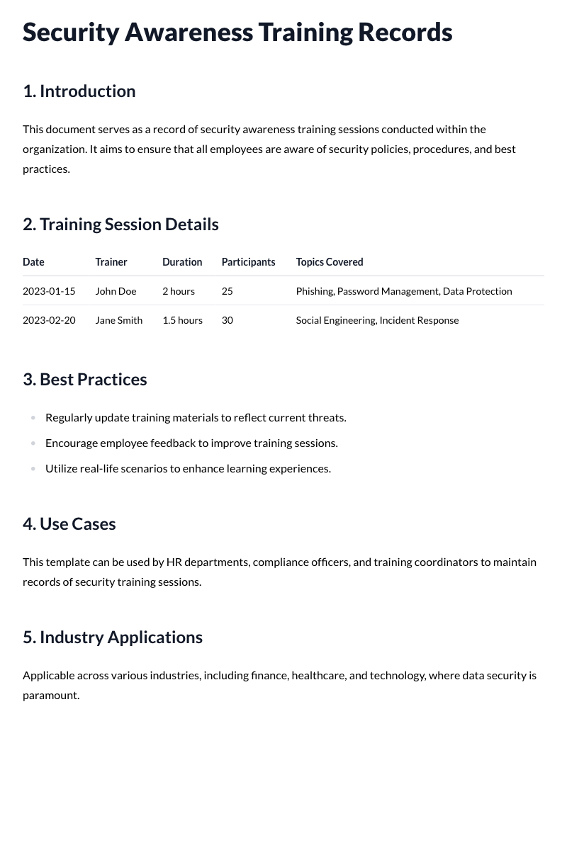 Security Awareness Training Records