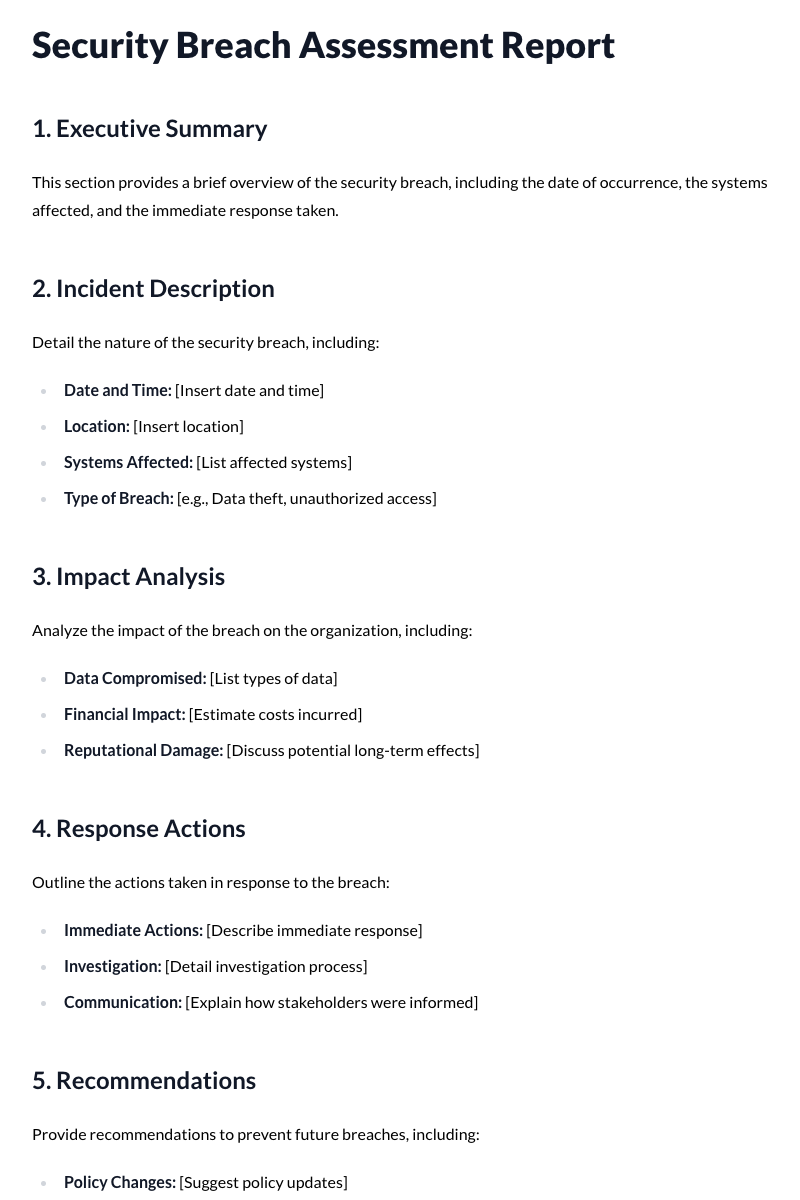 Security Breach Assessment Report Template