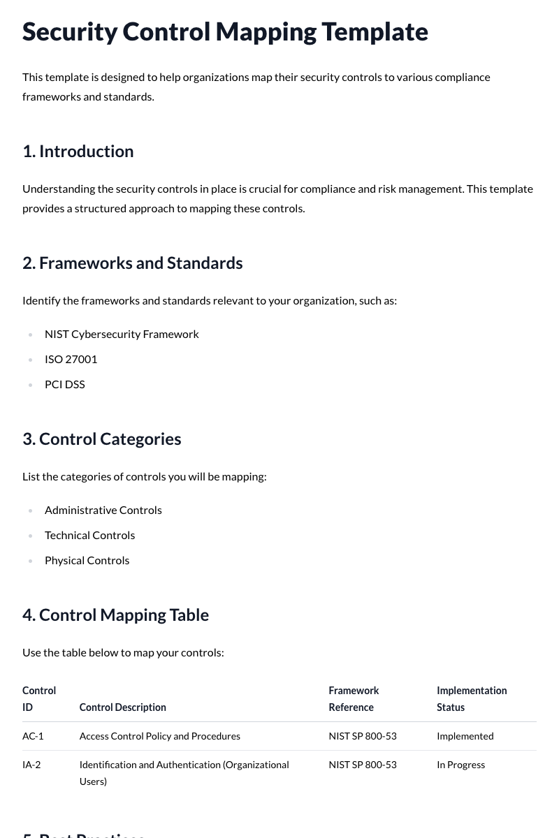 Security Control Mapping Template