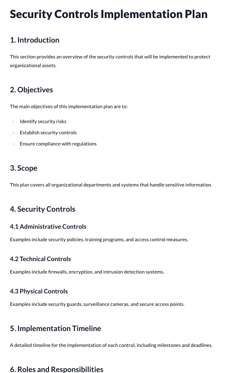 Security Controls Implementation Plan Template