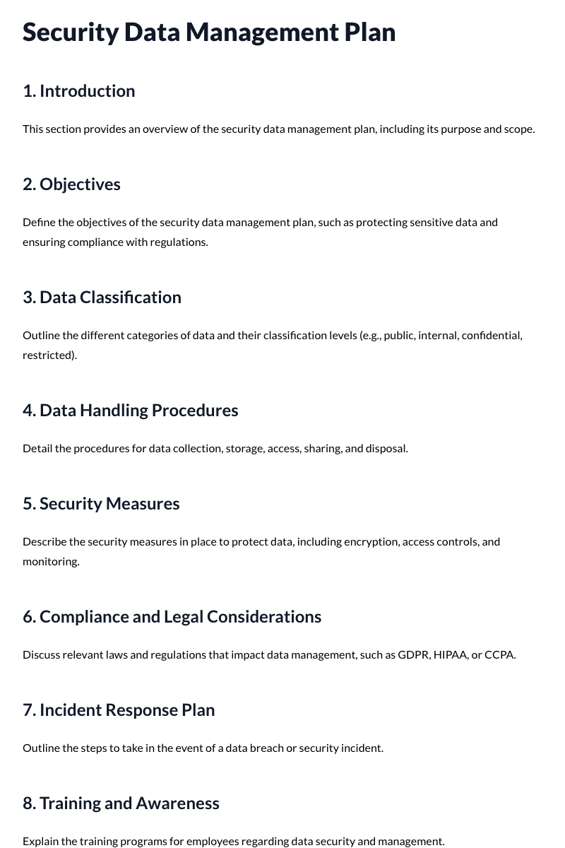 Security Data Management Plan Template