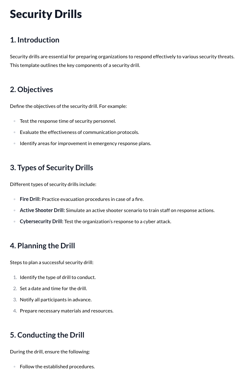Security Drills Template
